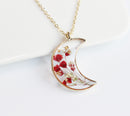 1pcs Crescent moon Pressed Flower Pendant necklace Earrings