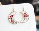 1pcs Crescent moon Pressed Flower Pendant necklace Earrings