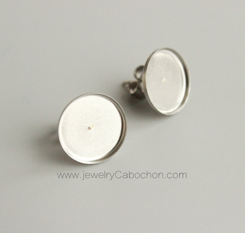 100pcs Stainless Steel Bezel Earrings Studs Settings, Earrings Blanks,Earrings Base