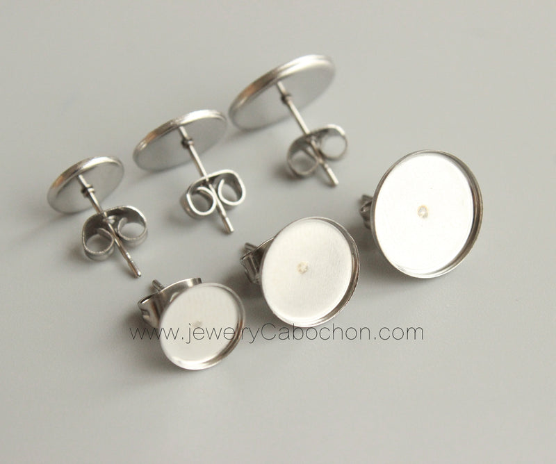 100pcs Stainless Steel Bezel Earrings Studs Settings, Earrings Blanks,Earrings Base