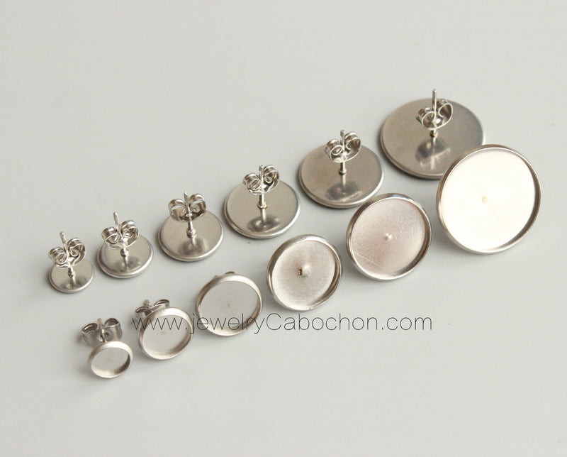 20pcs Surgical Stainless Steel Bezel Earring Studs Settings, Earrings Blanks,earrings Base