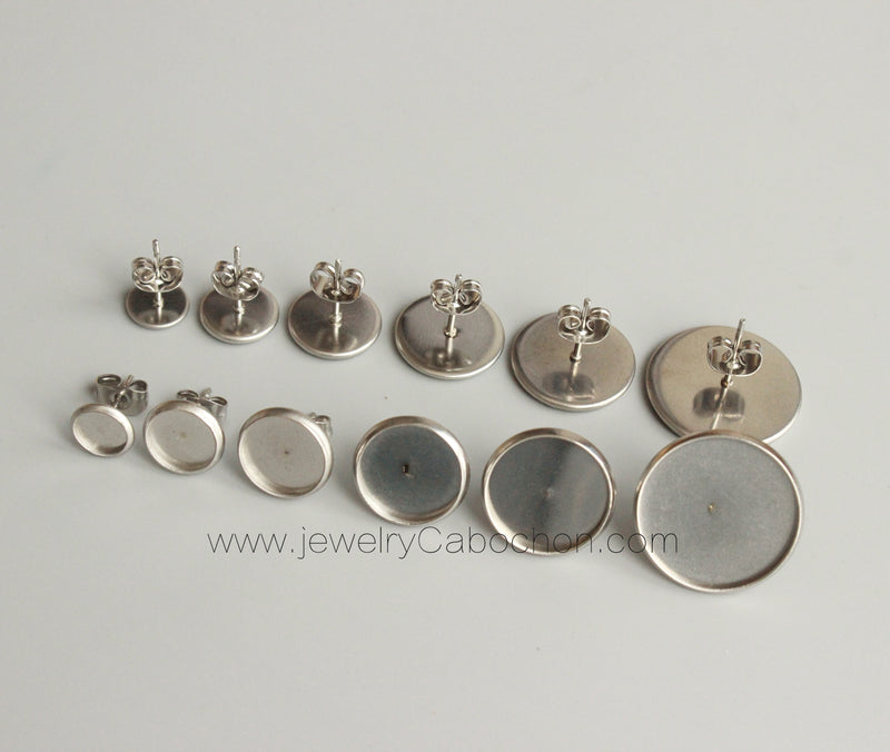 20pcs Surgical Stainless Steel Bezel Earring Studs Settings, Earrings Blanks,earrings Base