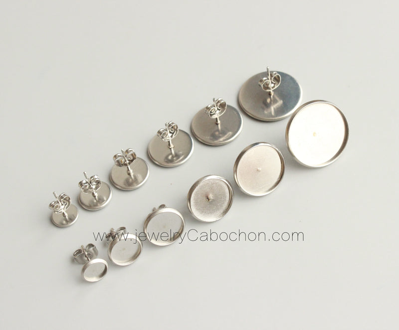 20pcs Surgical Stainless Steel Bezel Earring Studs Settings, Earrings Blanks,earrings Base