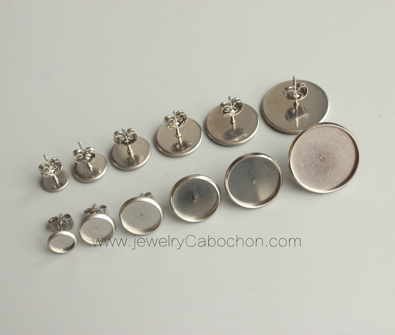 20pcs Surgical Stainless Steel Bezel Earring Studs Settings, Earrings Blanks,earrings Base