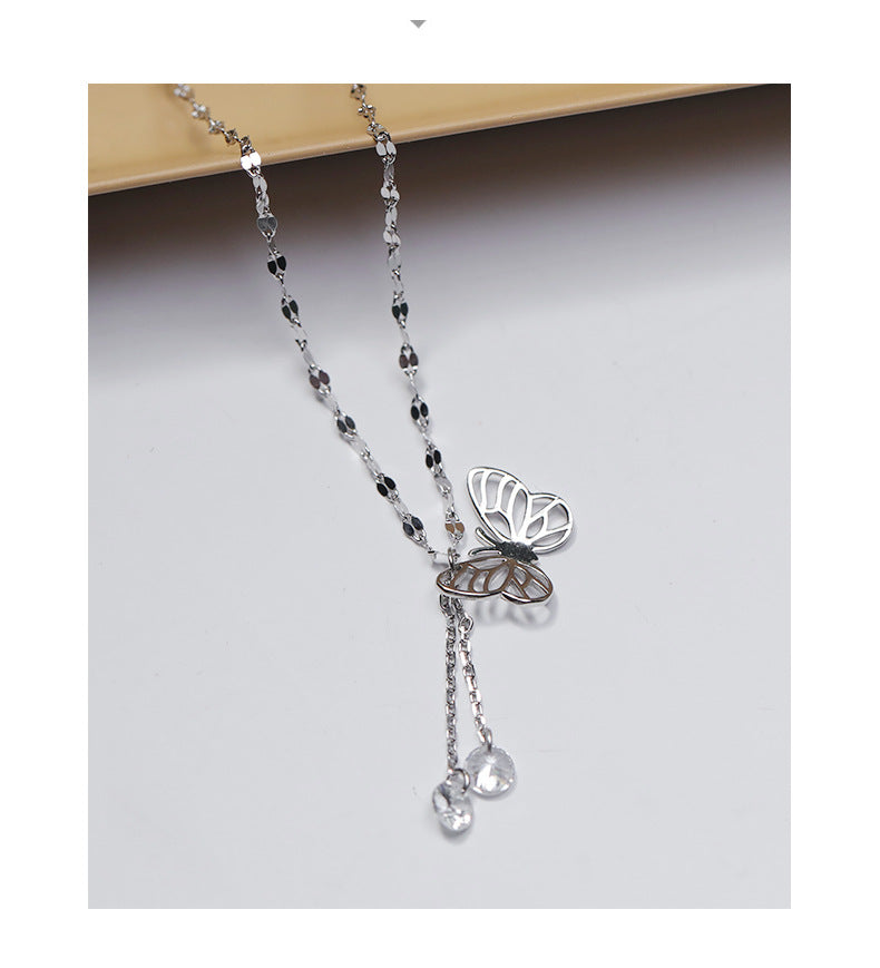 Sterling silver Studded butterfly pendant necklace