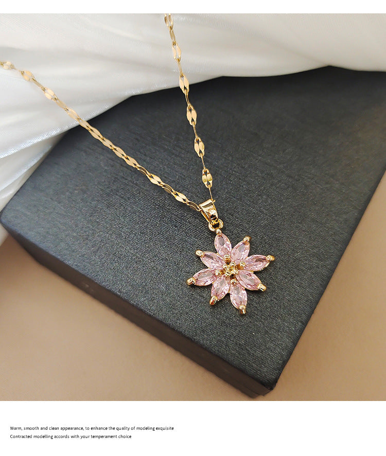 Sunflower Petal Pendant Necklace, stainless steel vacuum electroplating chain all-match non-fading