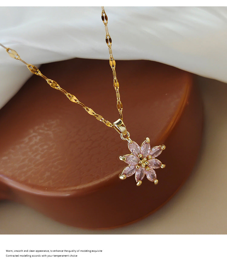 Sunflower Petal Pendant Necklace, stainless steel vacuum electroplating chain all-match non-fading