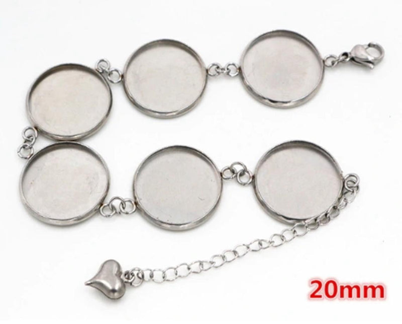 5pcs 8-25mm stainless steel bracelet Base Settings, Bezel bracelet blanks Cabochon trays