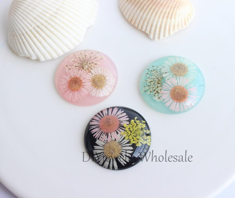 2pcs pressed flower 30mm Cabochon, Real dried flower pendant  jewelry wholesale