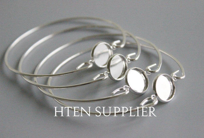 10pcs Silver bracelet blanks, 12MM Bezel Bracelet Blank, Bezel Bracelet Bangle,12mm Silver Cabochon Base Bangle Bracelet