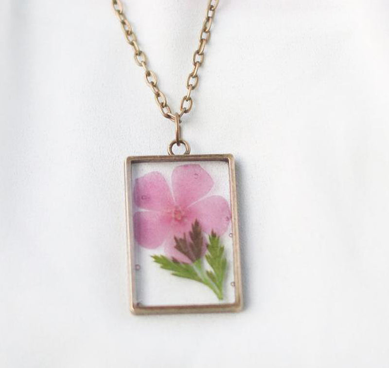 1pcs Handmade pressed flower pendant necklace jewelry Rectangle 21x34mm