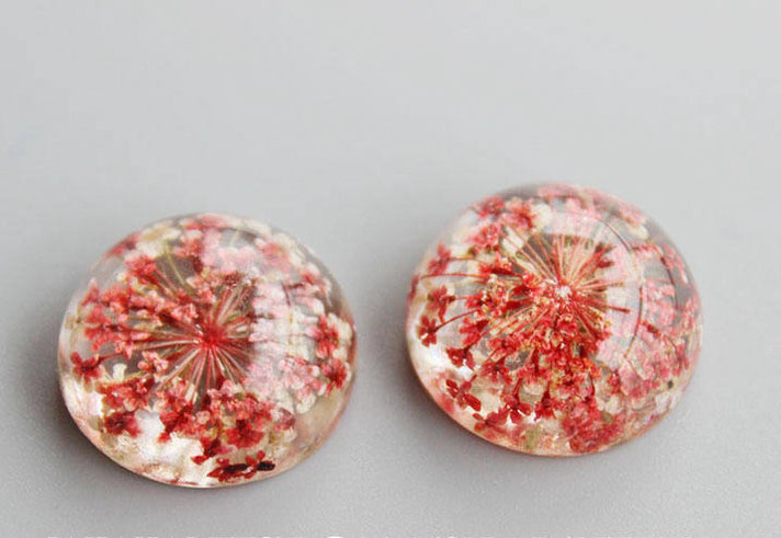 2pcs Handmade Resin 25mm Resin Cabochons, Pressed flower Pendant jewelry necklace