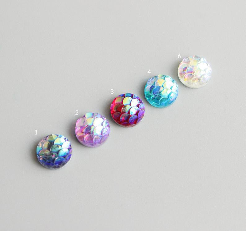 20pcs 8mm Fish Scale Dragon Snake Skin Cabochons, 8mm Round color blue Resin Druzy Cabochons, 8mm Mermaid Cabochons