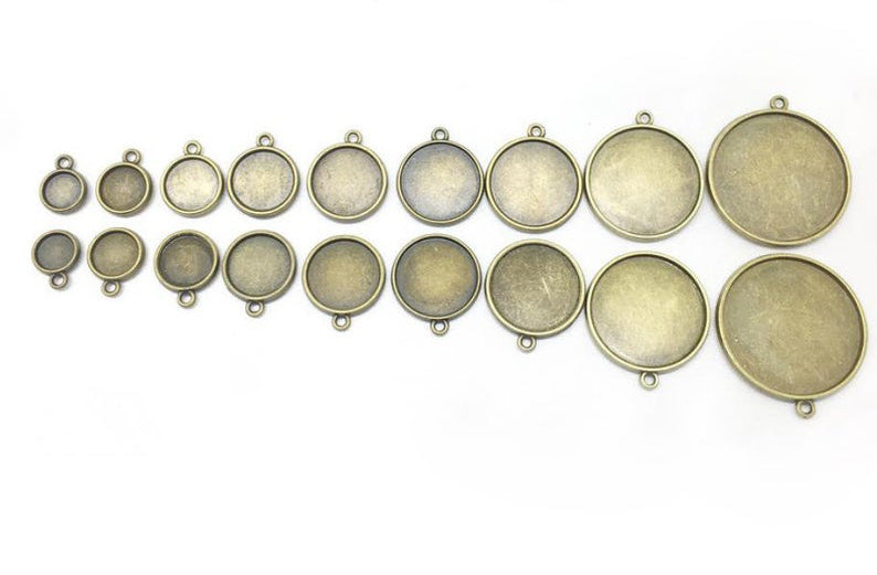 20pcs Cabochon Blank settings, Double perforation Bracelet Base Trays  12mm 14mm 16mm 18mm 20mm 25mm pendant base