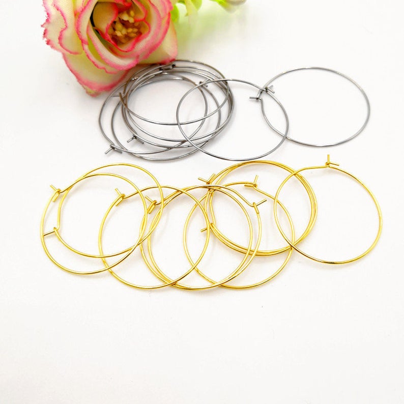 15mm/20mm/25mm /40mm Stainless Steel Hoop Earring Wires, Earring Finding, Dangle Earring, Wire Hoops, Open Hoop Earring Findings