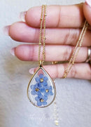 1pcs  Handmade Teardrop pressed flower pendant necklace jewelry