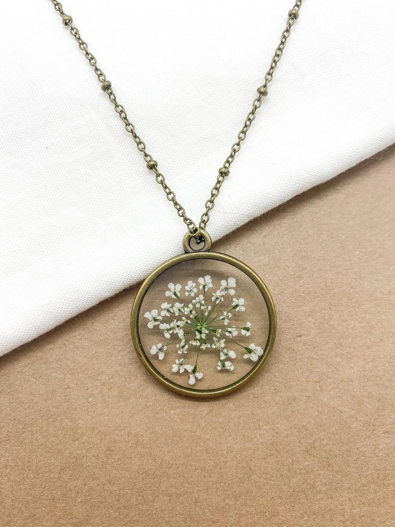 1pcs pressed flower pendant necklace, Real dried flower jewelry wholesale