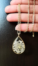 1pcs  Handmade Teardrop pressed flower pendant necklace jewelry