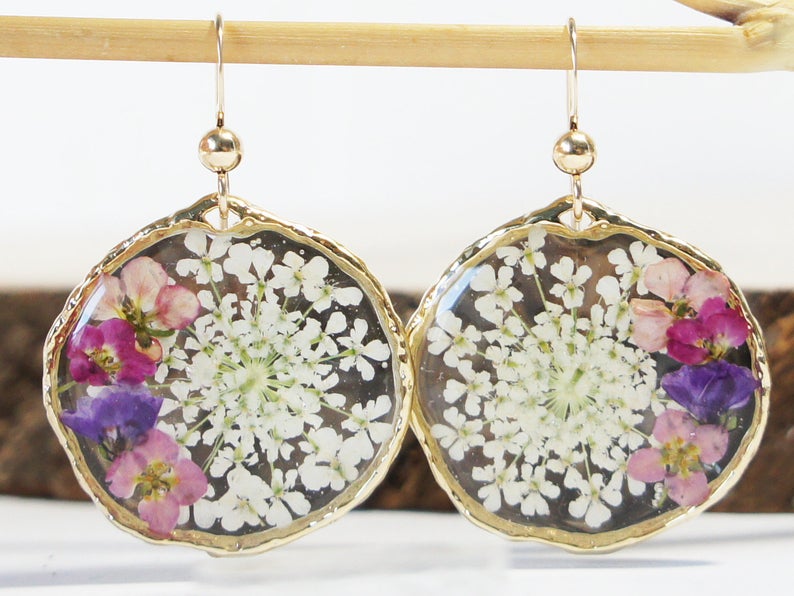 Handmade resin dried flower earrings