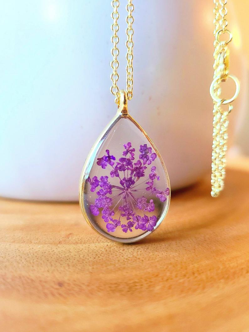 1pcs Handmade Teardrop pressed flower pendant jewelry