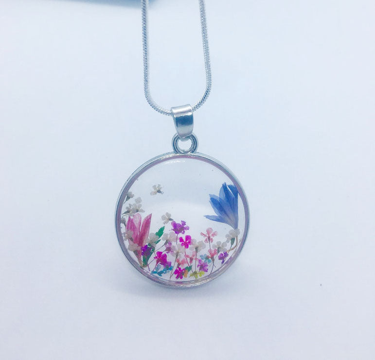 1pcs pressed flower pendant necklace, Real dried flower jewelry wholesale