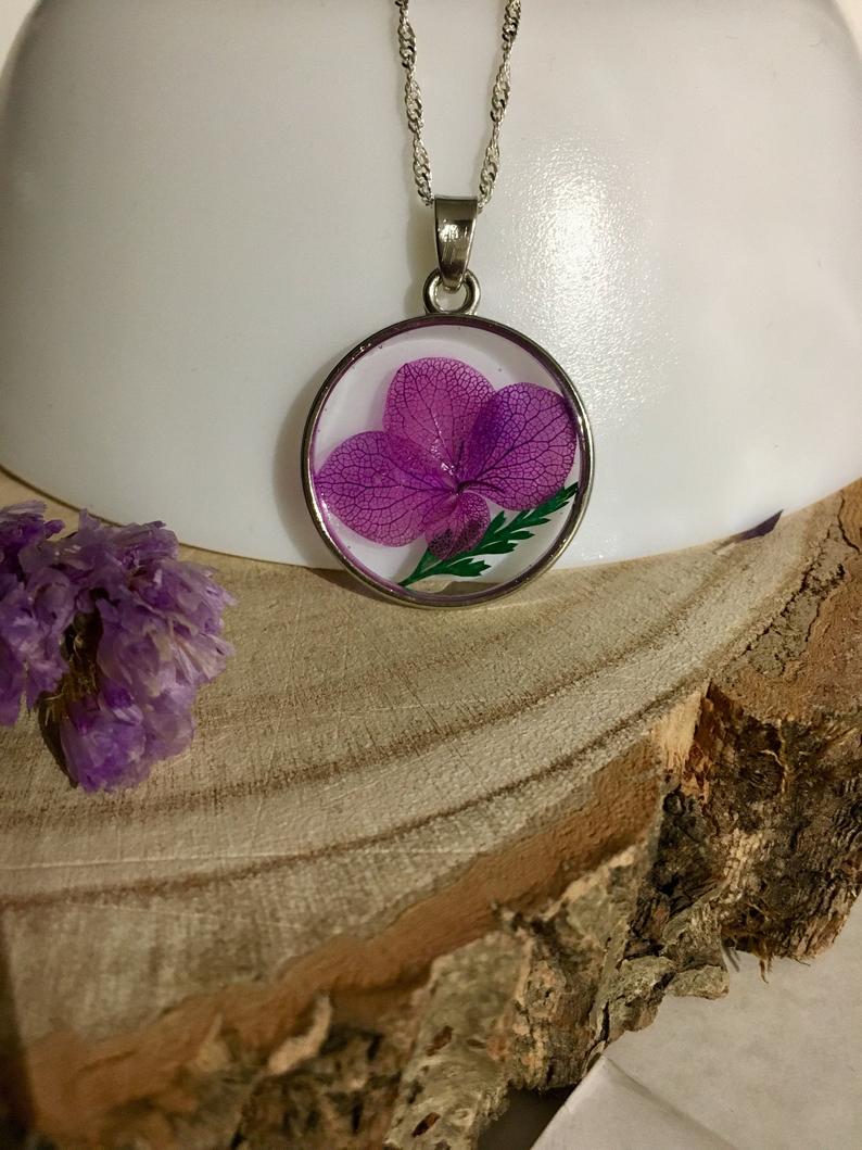 1pcs pressed flower pendant necklace, Real dried flower jewelry wholesale