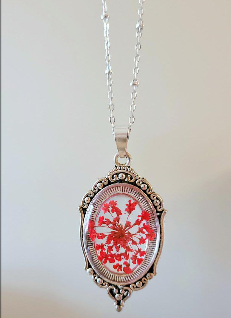 1pcs pressed flower pendant necklace, Real dried flower jewelry