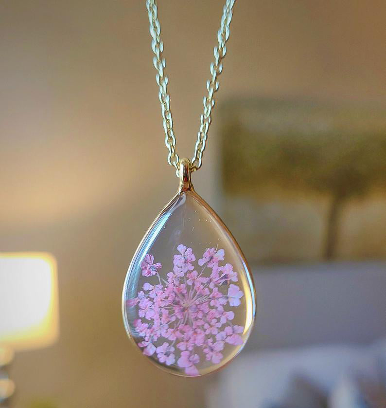 1pcs Handmade Teardrop pressed flower pendant jewelry