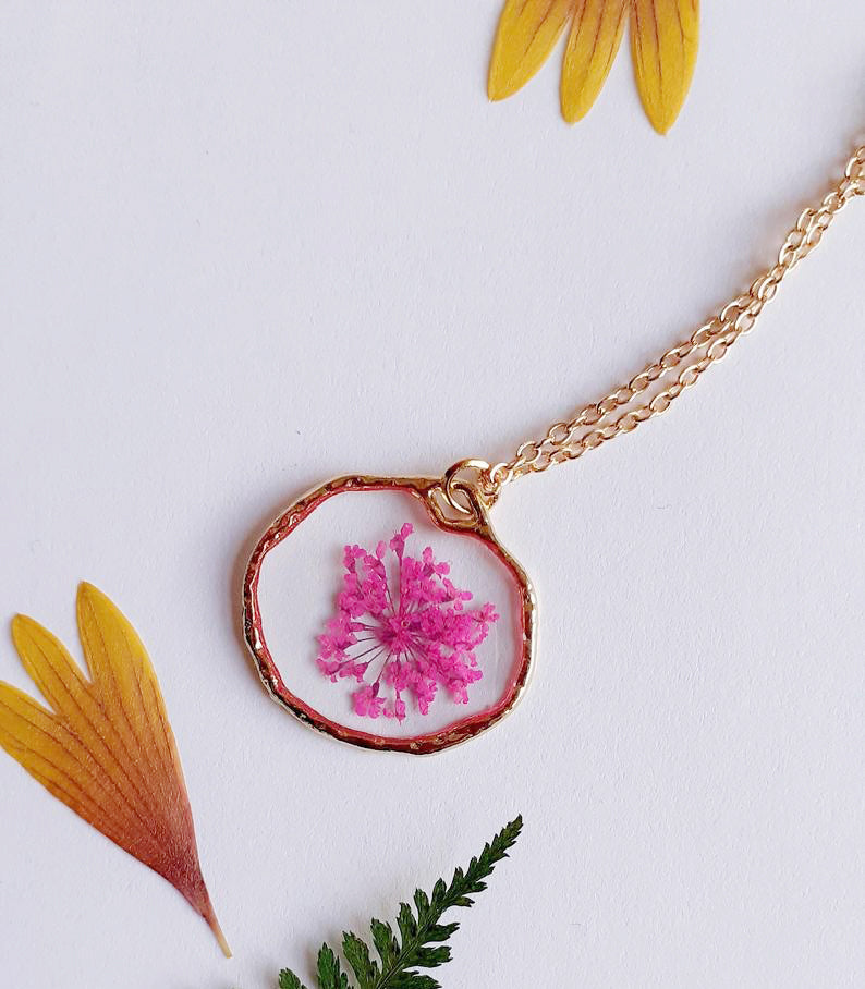 1pcs Handmade Resin pressed flower pendant necklace