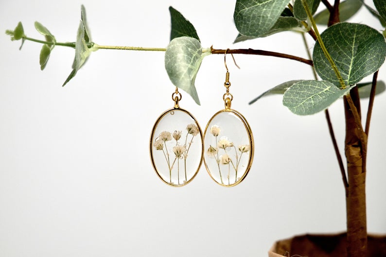 Handmade resin dried flower earrings