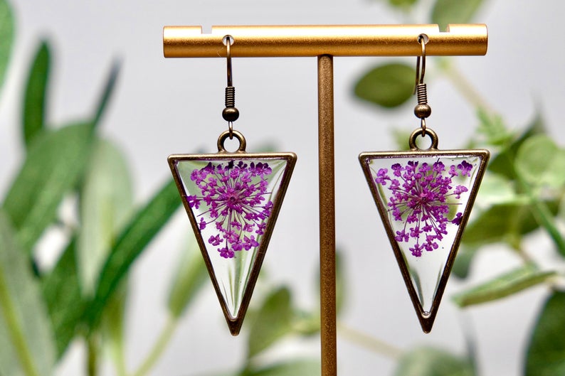 Handmade resin dried flower earrings